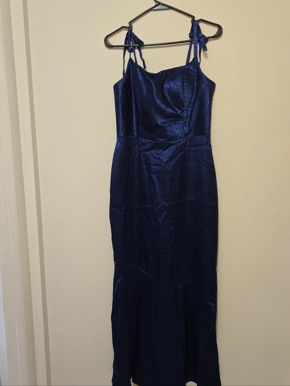 Navy Satin Tie-Strap Slip Dress